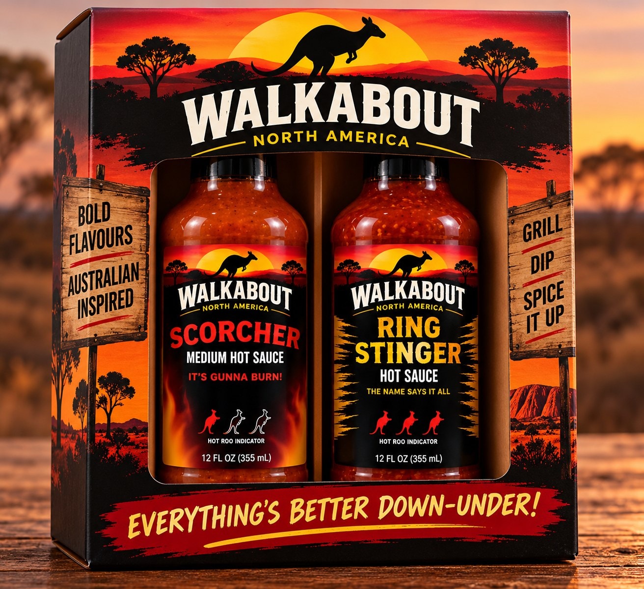 Walkabout Hot Sauce Duo gift set with two hot sauce bottles